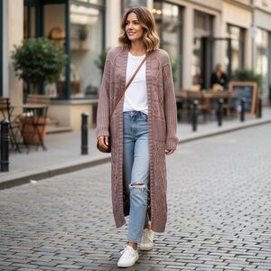 SALTWATER LUXE Zoe Long‎ Sleeved Marled Sweater Cardigan Duster Taupe Sz XS Cozy